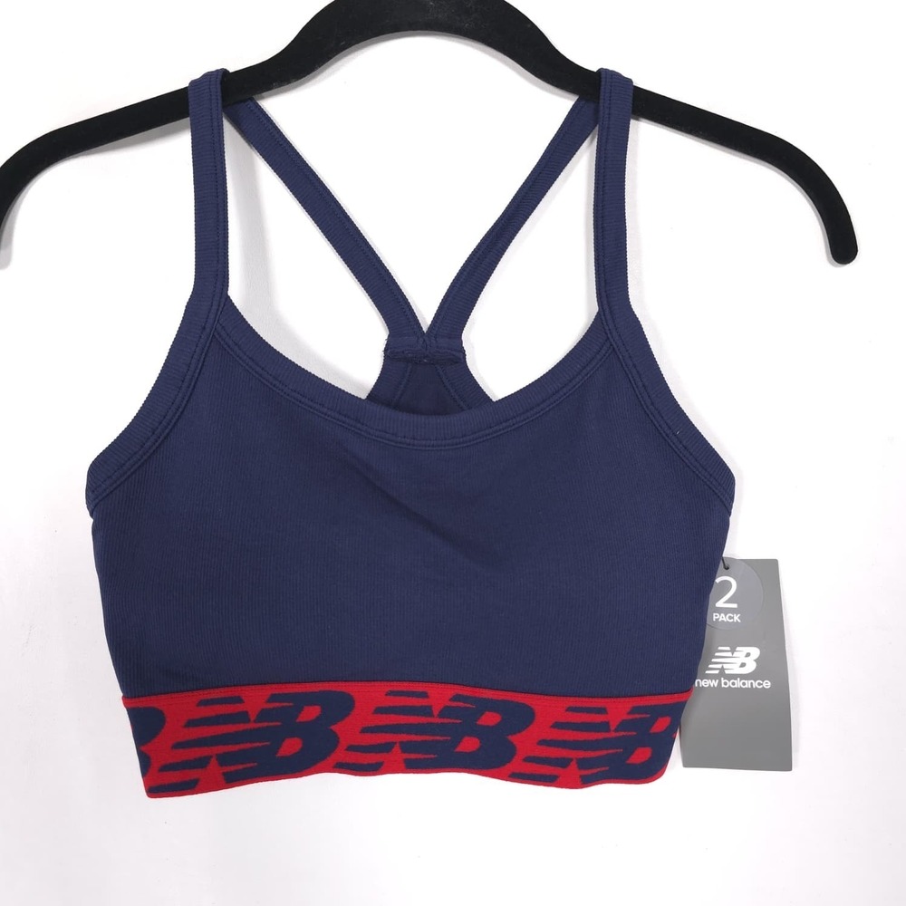 NEW BALANCE Womens New Set Bra Shorts Athletic MEDIUM Navy Red Sport R001863 - Picture 4 of 14